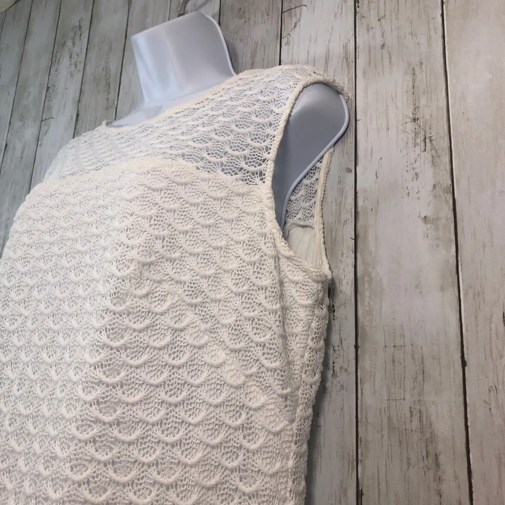 Adrianna Papell Crocheted Lace White Sleeveless Sheath Dress - Picture 3 of 12